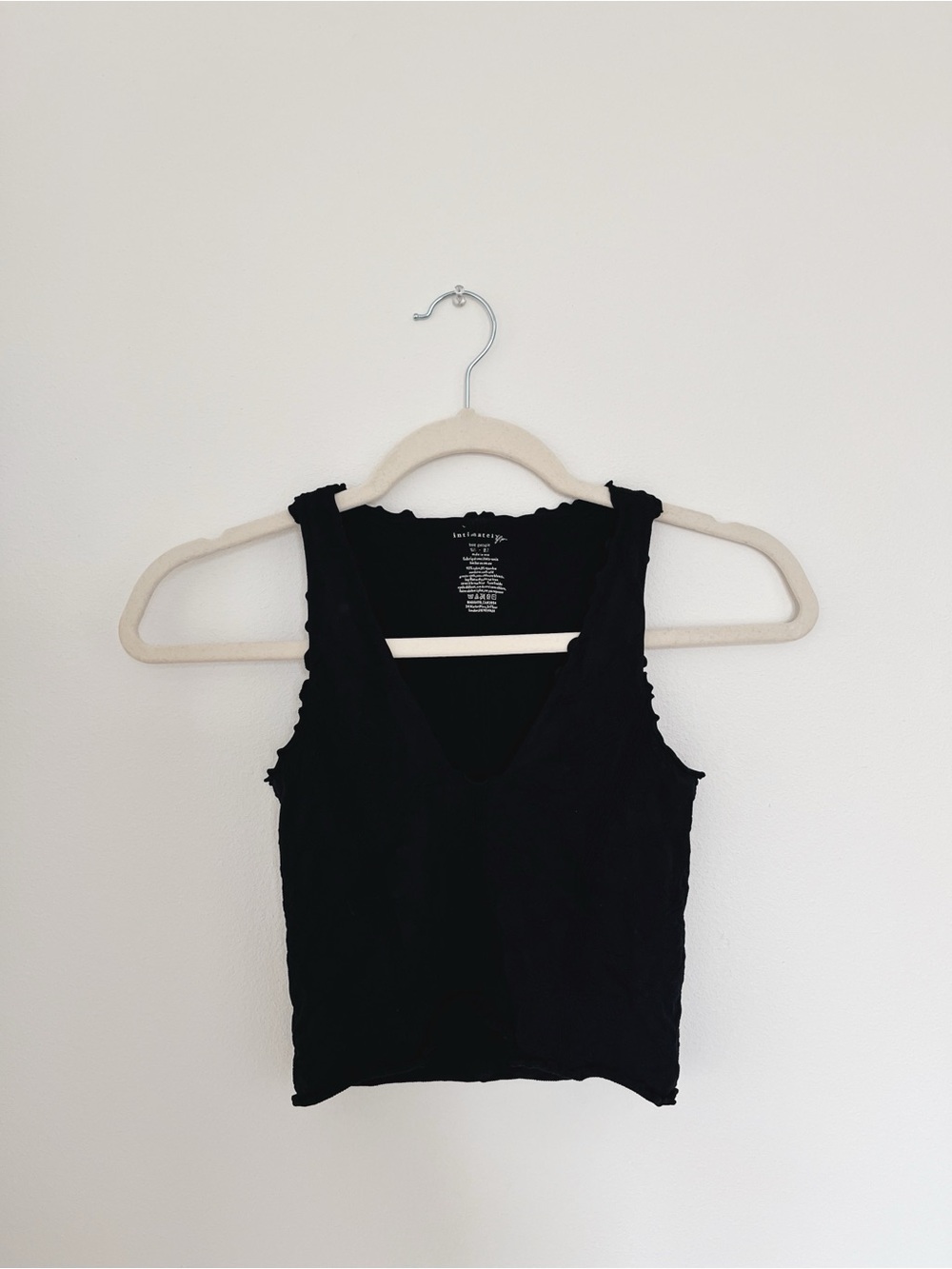 Free People Black Ribbed V-Neck Tank Top Size XS/S